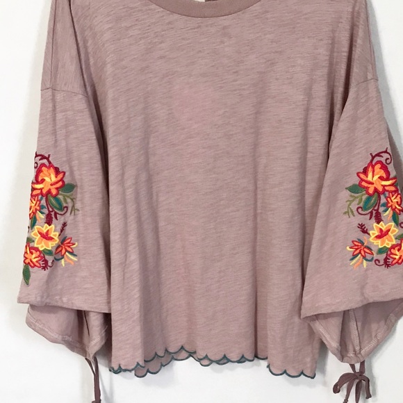Umgee Tops - Embroidered Top with Scalloped Hem